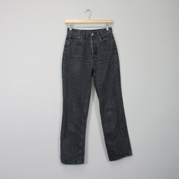 Aritzia Denim Forum Joni High Rise Loose Jeans Women 24 Black Denim Cotton 582 - Picture 1 of 12